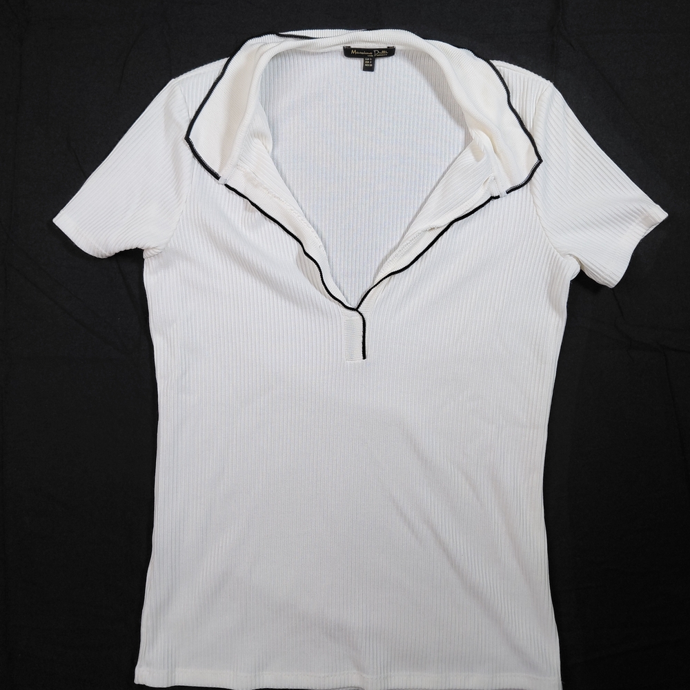 Massimo Dutti Women's Short Sleeve Blouse Shirt White Size S